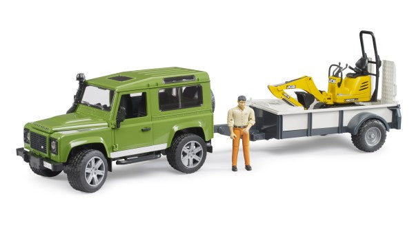 Bruder Land Rover Defender with Trailer, JCB Excavator and Man