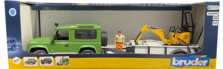 Bruder Land Rover Defender with Trailer, JCB Excavator and Man