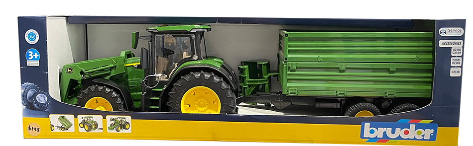 Bruder John Deere 7R 350 with Frontloader and Tandem Axle Tipping Trailer