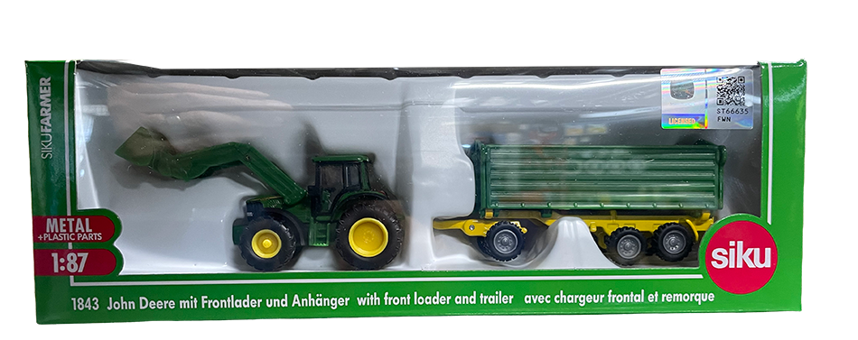 SIKU 1843 John Deere with Front Loader and Trailer